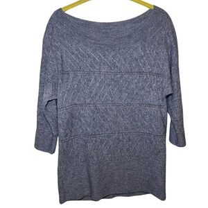 White House Black Market Soft Gray W/Silver Threading 3/4 Sleeve Sweater Size M